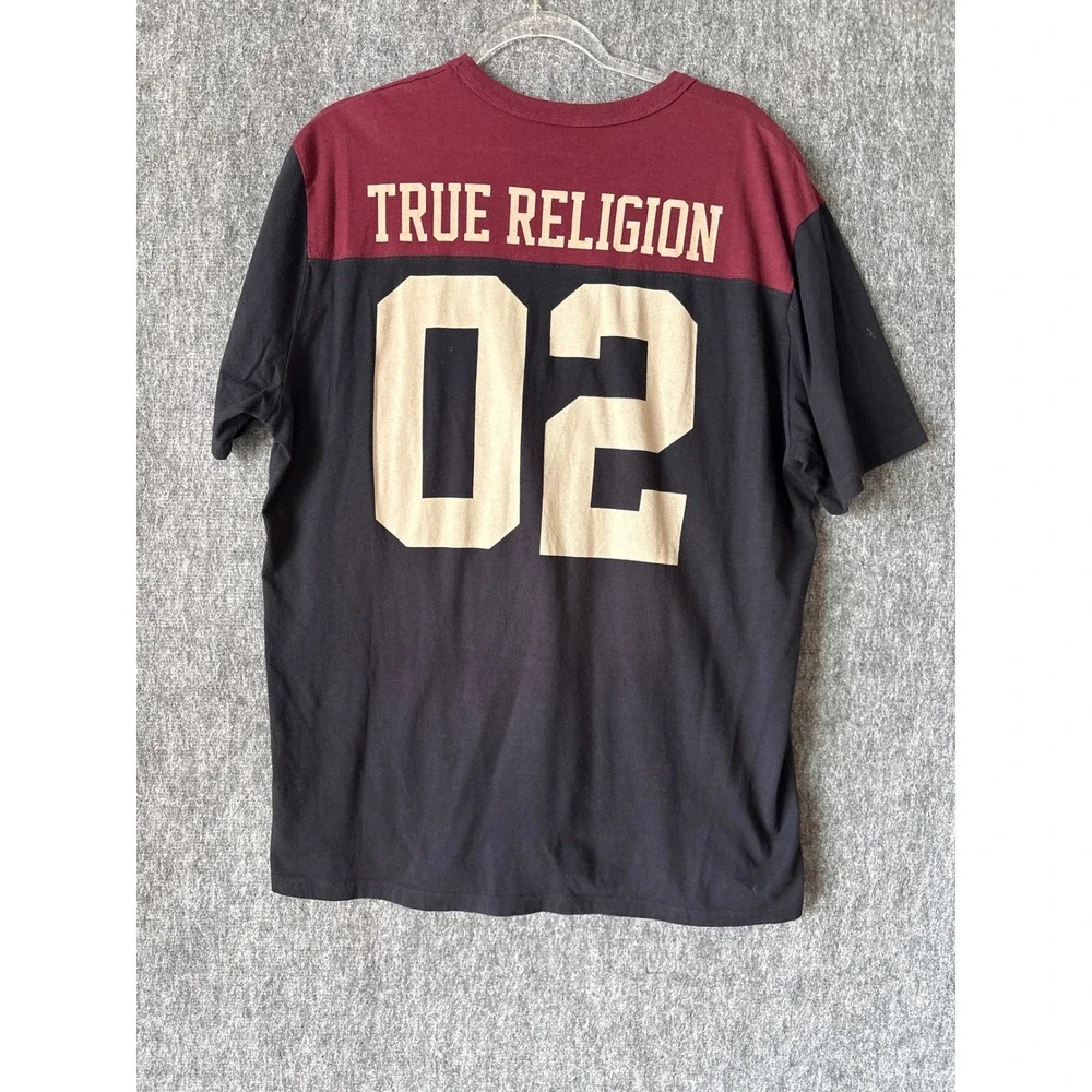 True Religion Mens XXL Colorblock Graphic T-Shirt Black Burgundy TRUE 02‎ Tee